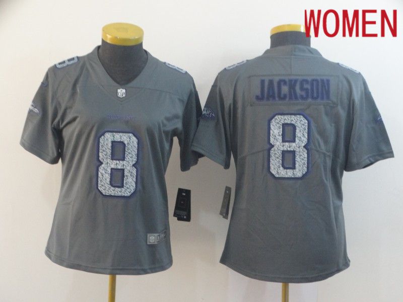 Women Baltimore Ravens 8 Jackson Nike Teams Gray Fashion Static Limited NFL Jerseys